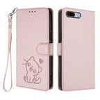 Embossed Heart Cat Leather Phone Case with Hand Strap, For iPhone 7 Plus / 8 Plus