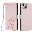 Embossed Heart Cat Leather Phone Case with Hand Strap, For iPhone 13 mini, For iPhone 12 / 12 Pro