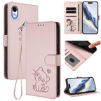 Embossed Heart Cat Leather Phone Case with Hand Strap, For iPhone XR, For iPhone XS Max For iPhone XR Pink