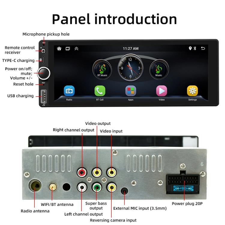F6021 6.86 inch IPS Screen Car 1Din MP5 Player Support CarPlay & Android Auto, F6021 – Bluetooth, TPU