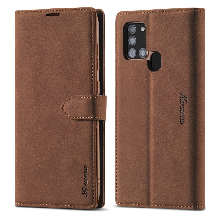 Forwenw F1 Series Matte Strong Magnetism Horizontal Flip Leather Case with Holder & Card Slots & Wallet & Photo Frame – Card Slot, Flip, Leather, For Samsung Galaxy A21s, For Samsung Galaxy Note 9, For Samsung Galaxy Note 10, For Samsung Galaxy Note 10+ For Samsung Galaxy A21s Brown