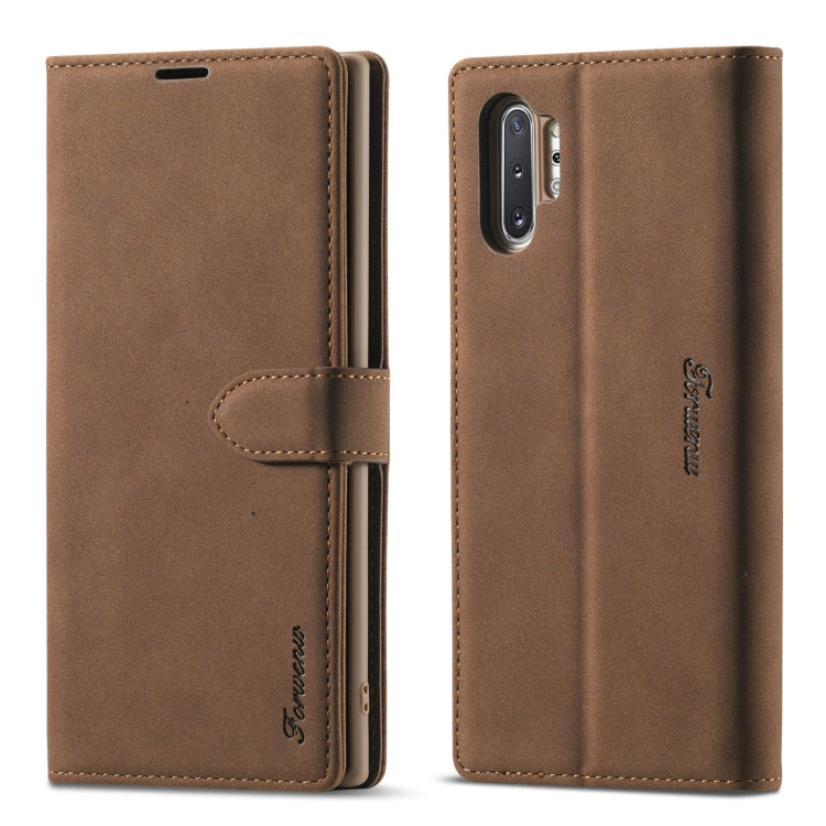 Forwenw F1 Series Matte Strong Magnetism Horizontal Flip Leather Case with Holder & Card Slots & Wallet & Photo Frame – Card Slot, Flip, Leather, For Samsung Galaxy A21s, For Samsung Galaxy Note 9, For Samsung Galaxy Note 10, For Samsung Galaxy Note 10+ For Samsung Galaxy Note 10+ Brown