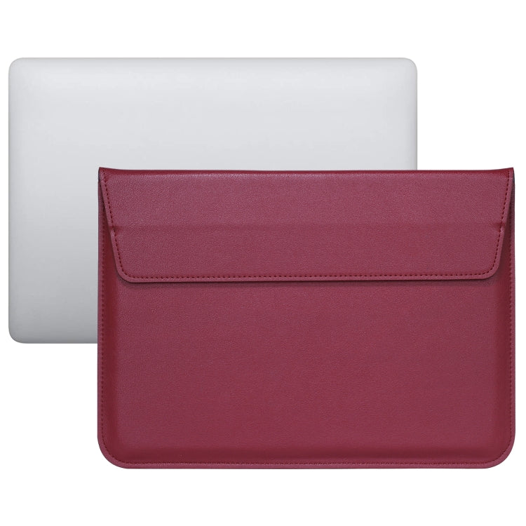 PU Leather Ultra-thin Envelope Bag Laptop Bag with Stand Function – Wear-resistant, Leather, Ultra-thin, For MacBook Air / Pro 15 inch For MacBook Air Pro 15 inch Wine Red