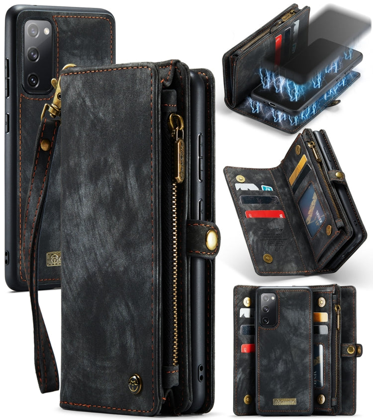CaseMe 008 Detachable Multifunctional Horizontal Flip Leather Case with Holder & Card Slot & Zipper Wallet & Photo Frame, For Samsung Galaxy S20 FE For Samsung Galaxy S20 FE Black