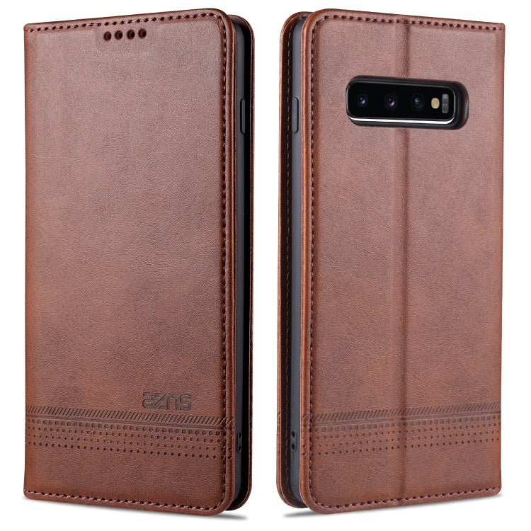 AZNS Magnetic Calf Texture Horizontal Flip Leather Case with Card Slots & Holder & Wallet, For Samsung Galaxy S10+, For Samsung Galaxy S20 FE, For Huawei Honor X10 Max For Samsung Galaxy S10+ Dark Brown