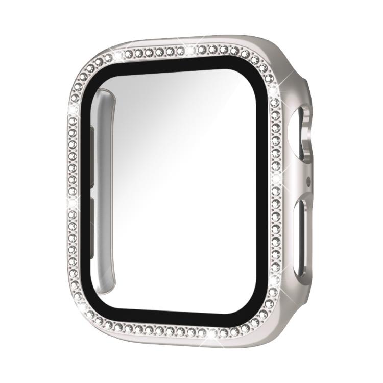 Single Row Diamond Tempered Glass Film Integrated PC Watch Case – Wear-resistant, Tempered Glass, For Apple Watch Series 9 / 8 / 7 41mm, For Apple Watch Series 3 / 2 / 1 38mm