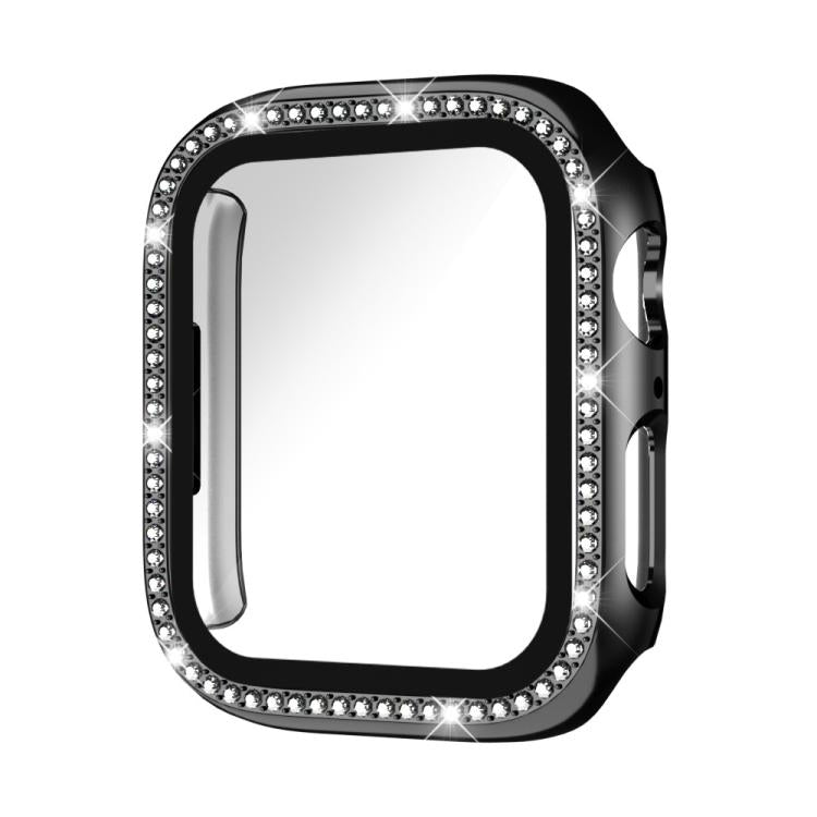 Single Row Diamond Tempered Glass Film Integrated PC Watch Case – Wear-resistant, Tempered Glass, For Apple Watch Series 44mm, For Apple Watch Series 40mm