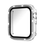 Single Row Diamond Tempered Glass Film Integrated PC Watch Case – Wear-resistant, Tempered Glass, For Apple Watch Ultra 3 / 2 / 1 49mm, For Apple Watch Series 9 / 8 / 7 45mm