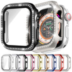Single Row Diamond Tempered Glass Film Integrated PC Watch Case – Wear-resistant, Tempered Glass, For Apple Watch Series 44mm, For Apple Watch Series 40mm