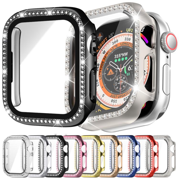 Single Row Diamond Tempered Glass Film Integrated PC Watch Case – Wear-resistant, Tempered Glass, For Apple Watch Series 3 / 2 / 1 42mm