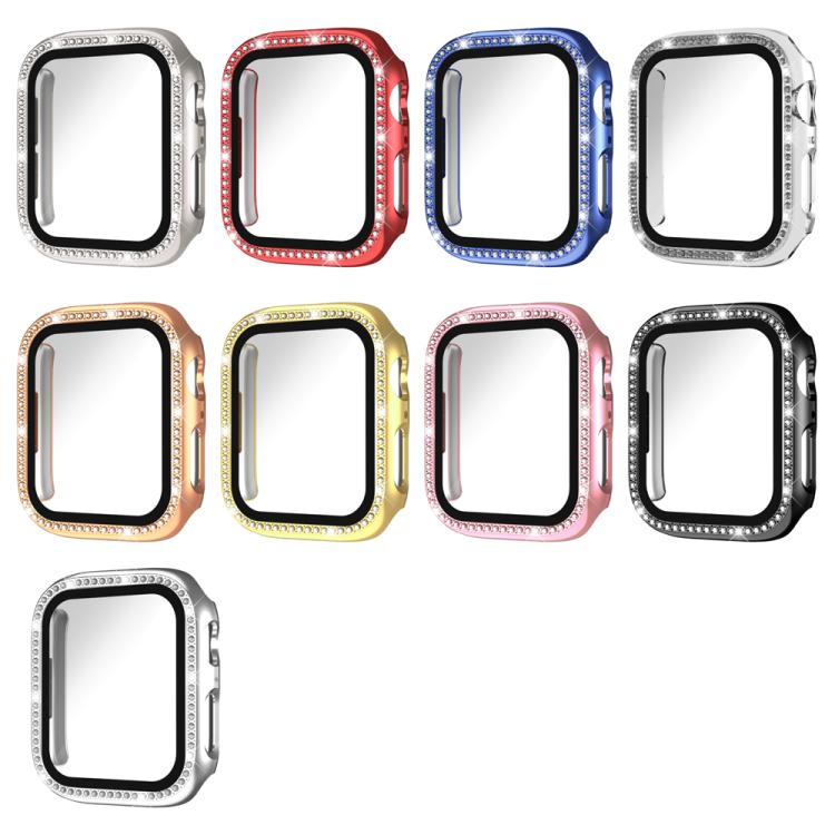 Single Row Diamond Tempered Glass Film Integrated PC Watch Case – Wear-resistant, Tempered Glass, For Apple Watch Series 44mm, For Apple Watch Series 40mm