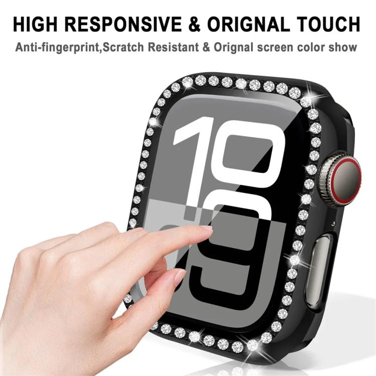 Single Row Diamond Tempered Glass Film Integrated PC Watch Case – Wear-resistant, Tempered Glass, For Apple Watch Ultra 3 / 2 / 1 49mm, For Apple Watch Series 9 / 8 / 7 45mm