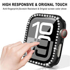 Single Row Diamond Tempered Glass Film Integrated PC Watch Case – Wear-resistant, Tempered Glass, For Apple Watch Series 3 / 2 / 1 42mm