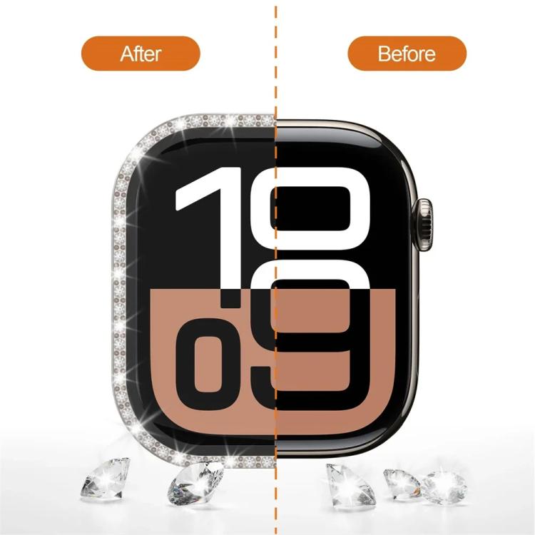 Single Row Diamond Tempered Glass Film Integrated PC Watch Case – Wear-resistant, Tempered Glass, For Apple Watch Ultra 3 / 2 / 1 49mm, For Apple Watch Series 9 / 8 / 7 45mm