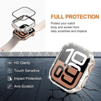 Single Row Diamond Tempered Glass Film Integrated PC Watch Case – Wear-resistant, Tempered Glass, For Apple Watch Series 44mm, For Apple Watch Series 40mm