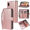Zipper Wallet Bag Horizontal Flip PU Leather Case with Holder & 9 Card Slots & Wallet & Lanyard & Photo Frame, For iPhone XR, For iPhone XS Max For iPhone XR Rose Gold