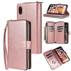 Zipper Wallet Bag Horizontal Flip PU Leather Case with Holder & 9 Card Slots & Wallet & Lanyard & Photo Frame, For iPhone XR, For iPhone XS Max For iPhone XR Rose Gold