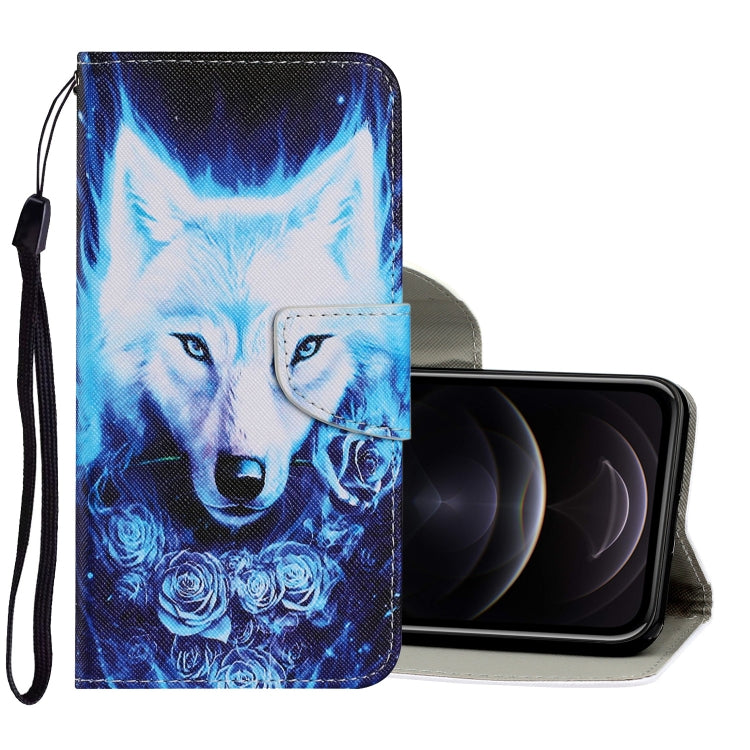 Coloured Drawing Pattern Horizontal Flip PU Leather Case with Holder & Card Slots & Wallet & Lanyard, For iPhone 12 / 12 Pro For iPhone 12 12 Pro Rose Wolf