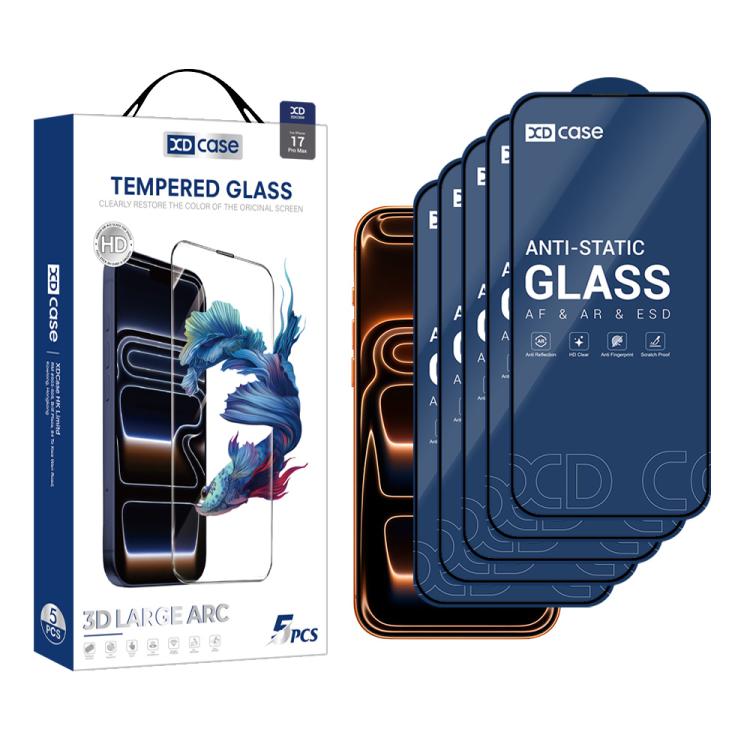 XDcase 5pcs / Pack Silk Screen Printed HD Tempered Glass Film, For iPhone 17e / 16e, For iPhone 17 Pro Max, For iPhone 17 Pro, For iPhone 17, For iPhone Air, For iPhone 16 Pro Max, For iPhone 16 Pro, For iPhone 16 Plus, For iPhone 16                   ... For iPhone 17 Pro Max