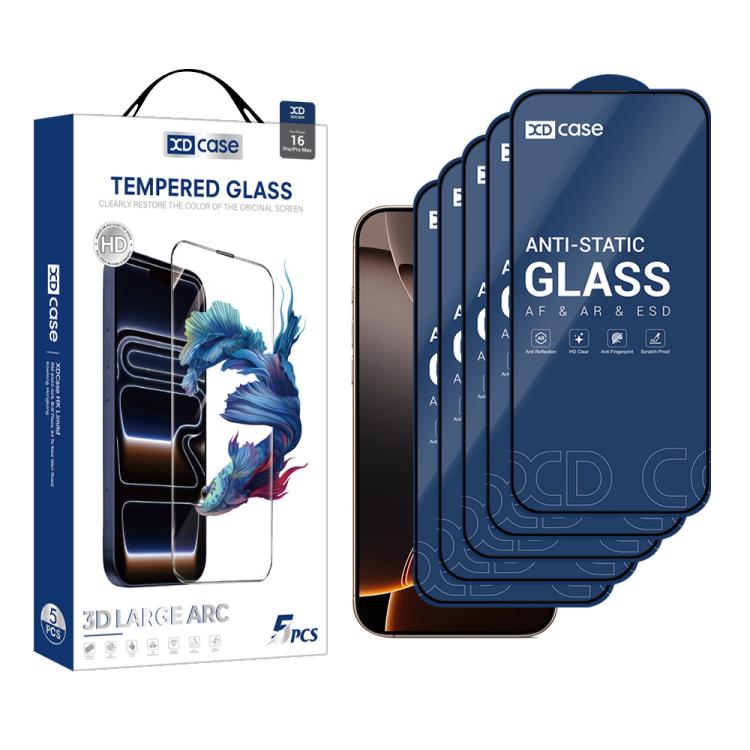 XDcase 5pcs / Pack Silk Screen Printed HD Tempered Glass Film, For iPhone 17e / 16e, For iPhone 17 Pro Max, For iPhone 17 Pro, For iPhone 17, For iPhone Air, For iPhone 16 Pro Max, For iPhone 16 Pro, For iPhone 16 Plus, For iPhone 16                   ... For iPhone 16 Pro Max
