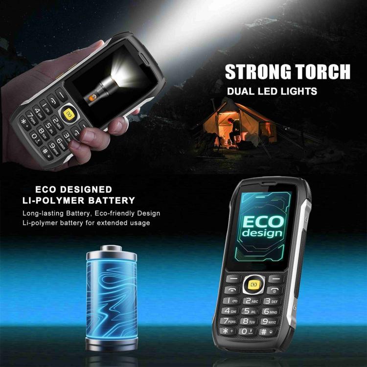 HP289 4G IP68 Rugged Phone, 2.8 inch, 4500mAh Battery, Network: 4G, BT, FM, SOS, Torch, EU Plug, US Plug, UK Plug, AU Plug – Shockproof, Waterproof, TPU