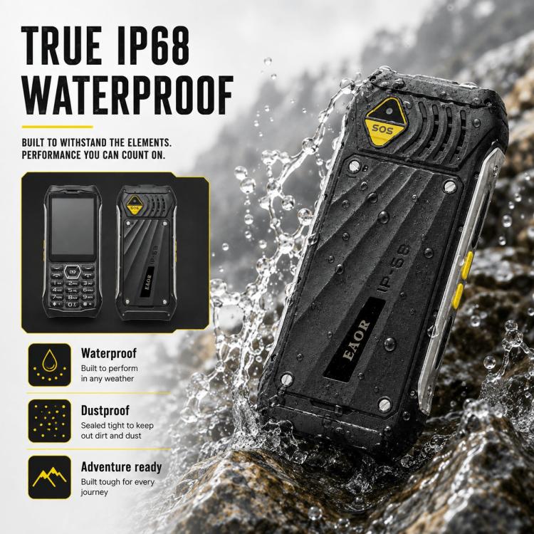 HP336 4G IP68 Rugged Phone, 3.5 inch, 4500mAh Battery, Network: 4G, BT, FM, SOS, Torch, EU Plug, US Plug, UK Plug – Shockproof, Waterproof, TPU