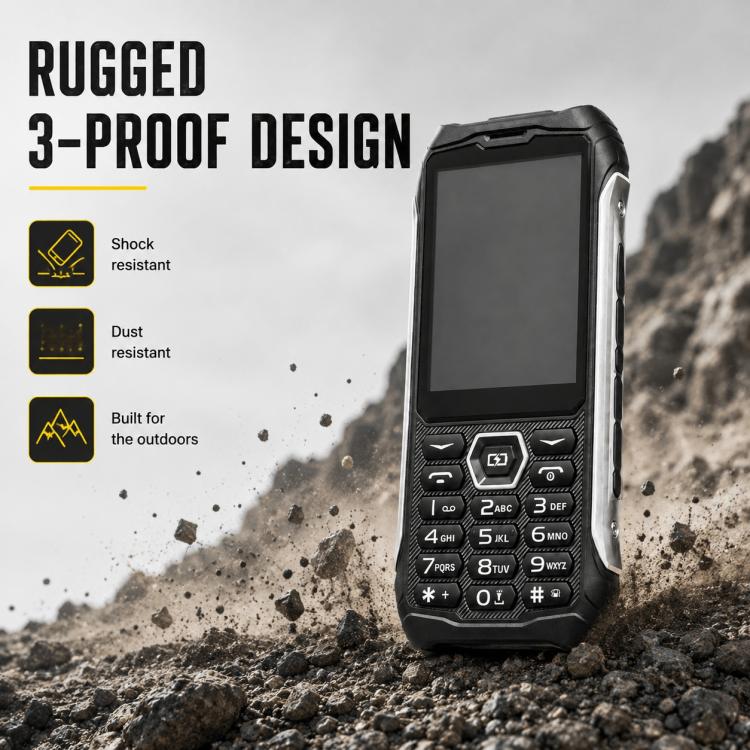 HP336 4G IP68 Rugged Phone, 3.5 inch, 4500mAh Battery, Network: 4G, BT, FM, SOS, Torch, EU Plug, US Plug, UK Plug – Shockproof, Waterproof, TPU