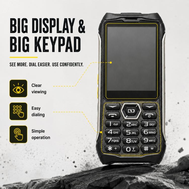 HP336 4G IP68 Rugged Phone, 3.5 inch, 4500mAh Battery, Network: 4G, BT, FM, SOS, Torch, EU Plug, US Plug, UK Plug – Shockproof, Waterproof, TPU