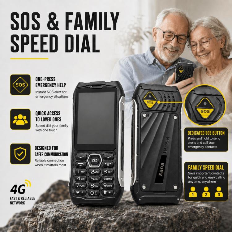 HP336 4G IP68 Rugged Phone, 3.5 inch, 4500mAh Battery, Network: 4G, BT, FM, SOS, Torch, EU Plug, US Plug, UK Plug – Shockproof, Waterproof, TPU