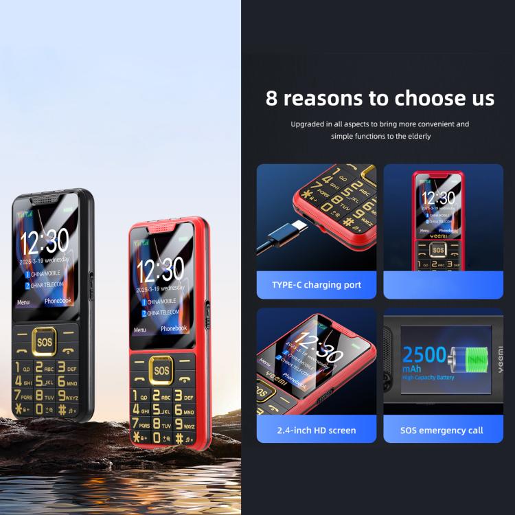 YEEMI K3+ 4G Keypad Phone, 2.4 inch, LED Flashlight, Big Keyboard Big Fonts, SOS, Network: 4G, Dual SIM – Card Slot, Bluetooth, TPU