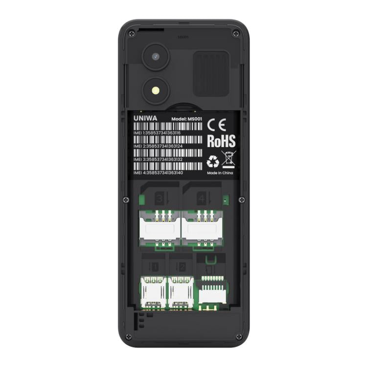 UNIWA MS001 Keypad Phone, 1.77 inch Spreadtrum SC6531CA, Network: 2G, 4 SIM 4 Standby, 21 Keys, EU Plug, US Plug, UK Plug, AU Plug – Card Slot