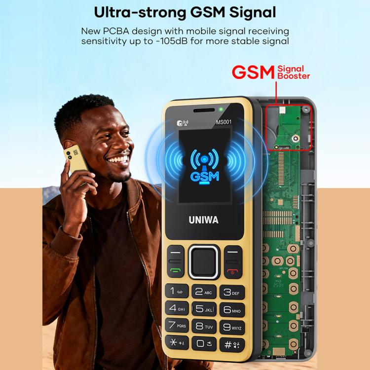 UNIWA MS001 Keypad Phone, 1.77 inch Spreadtrum SC6531CA, Network: 2G, 4 SIM 4 Standby, 21 Keys, EU Plug, US Plug, UK Plug, AU Plug – Card Slot