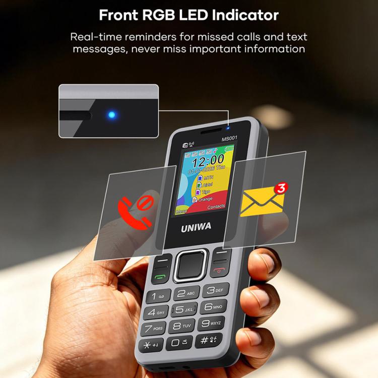 UNIWA MS001 Keypad Phone, 1.77 inch Spreadtrum SC6531CA, Network: 2G, 4 SIM 4 Standby, 21 Keys, EU Plug, US Plug, UK Plug, AU Plug – Card Slot