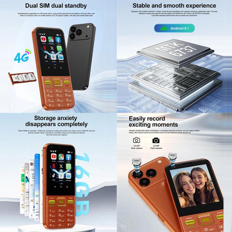 A001 / 17MP, 2GB+16GB, 2.8 inch Android 8.1 MTK6737 Quad Core, Network: 4G, Dual SIM – Durable Build, Easy to Use