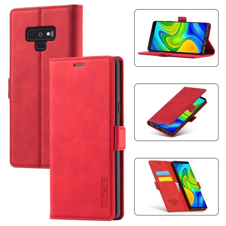 LC.IMEEK Strong Magnetism Ultra-thin Horizontal Flip Shockproof Matte TPU + PU Leather Case with Holder & Card Slots & Wallet – Shockproof, Card Slot, Flip, For Samsung Galaxy Note9 For Samsung Galaxy Note9 Red