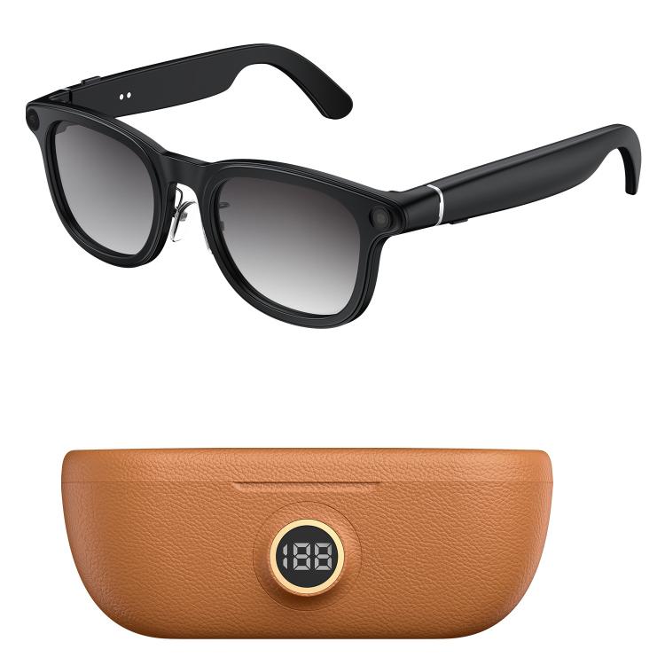X01 Ultra Cycling Smart AI Sports Glasses 8MP HeyCyan, Six-axis Image Stabilization, Wi-Fi, BT Call, AI Voice Assistant, AI Translation Black Frame Brown Charging Case