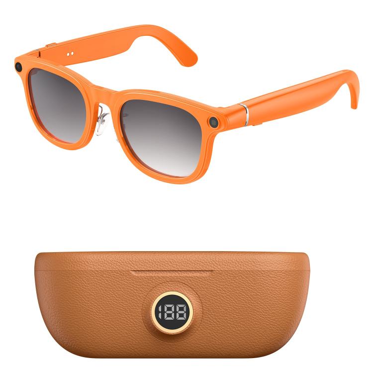 X01 Ultra Cycling Smart AI Sports Glasses 8MP HeyCyan, Six-axis Image Stabilization, Wi-Fi, BT Call, AI Voice Assistant, AI Translation Orange Frame Brown Charging Case