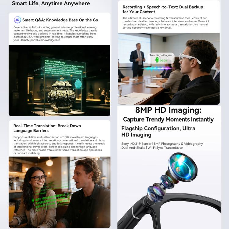 X01 Cycling Smart AI Sports Glasses 8MP HeyCyan, Six-axis Image Stabilization, Wi-Fi, BT Call, AI Voice Assistant, AI Translation