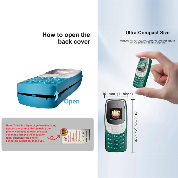 BM80 2G Mini Mobile Phone, 0.85 inch Hands Free Bluetooth Dialer Headphone, Voice Change, MP3 Music, Dual SIM, Network: 2G – Bluetooth