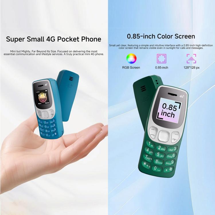 BM80 4G Mini Mobile Phone, 0.85 inch Hands Free Bluetooth Dialer Headphone, MP3 Music, Dual SIM, Network: 4G – Card Slot, Bluetooth