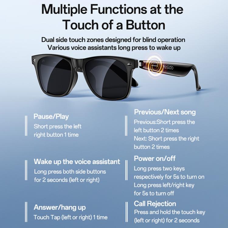 Yesido IO38 Smart Audio Glasses, Bluetooth-Compatible 5.0 Sunglasses with Hi-Fi Sound, Hands-Free Calling, Magnetic Charging & Long Battery Life, IO38