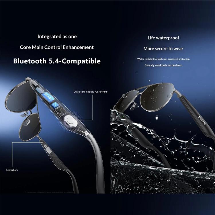 Yesido IO44 Smart Audio Glasses, Bluetooth-Compatible 5.4 Open-Ear Headphones / Polarized Sunglasses with Microphone for Travel / Business, IO44