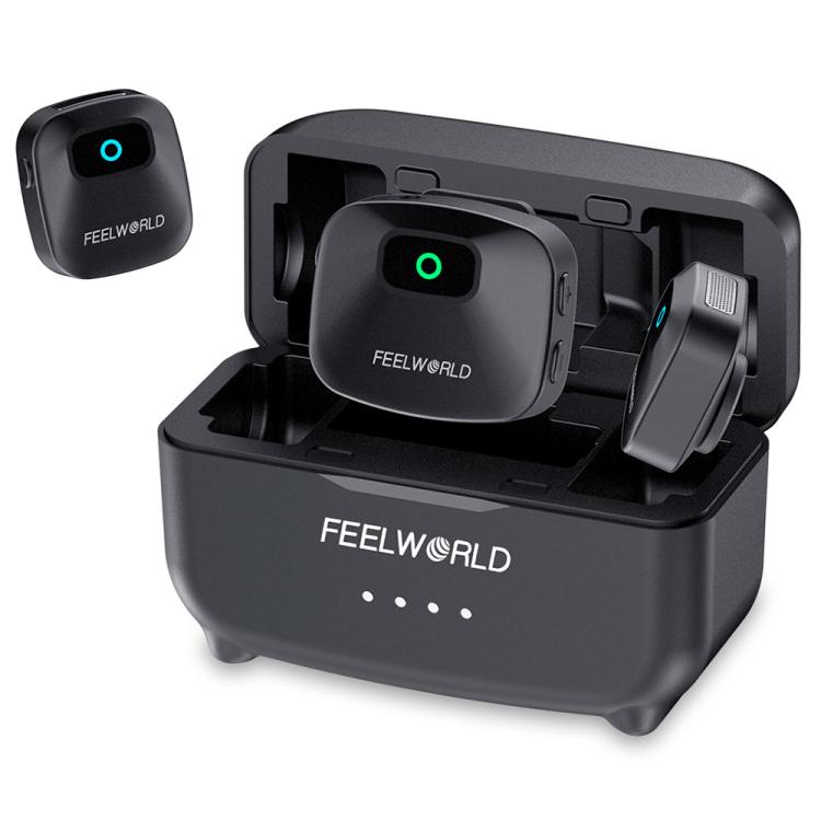 FEELWORLD LM1 Wireless Lavalier Microphone for Phone Computer Camera, 2TX + 1RX + Charging Case Black