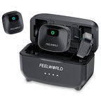 FEELWORLD LM1 Wireless Lavalier Microphone for Phone Computer Camera, 2TX + 1RX + Charging Case Black