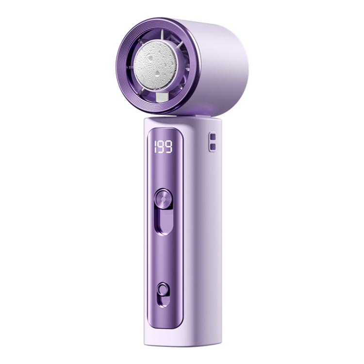 Y33 Mini Handheld Cooling Fan with Digital Display – Aluminum Alloy Purple