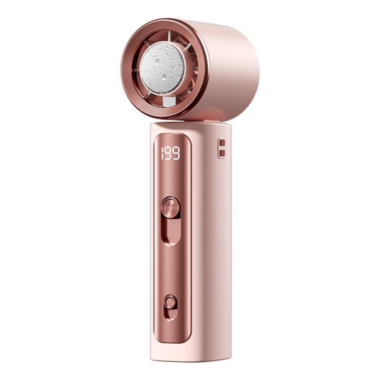 Y33 Mini Handheld Cooling Fan with Digital Display – Aluminum Alloy Pink