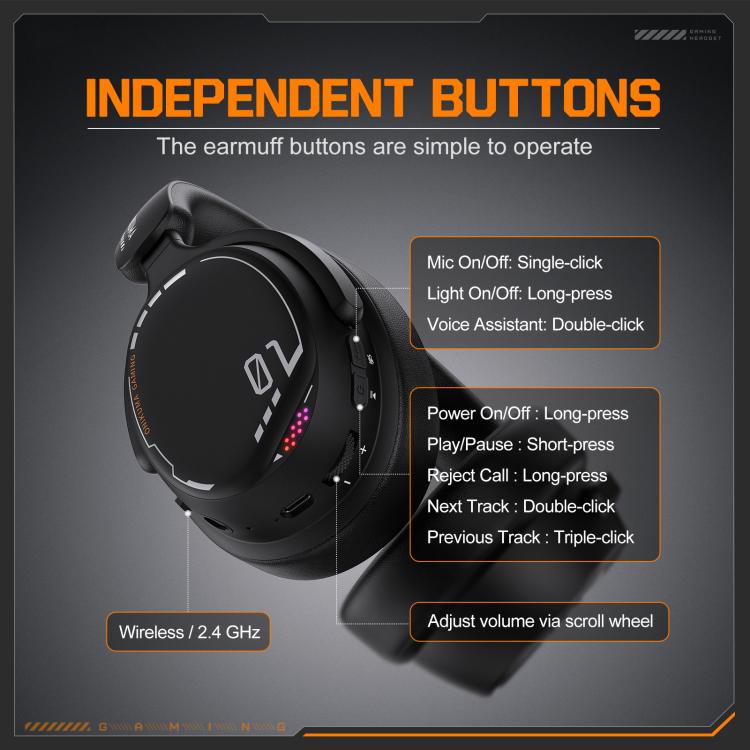 ONIKUMA GT886 Tri-mode Bluetooth 2.4G Wired E-sports Game Headset, GT886 – Bluetooth