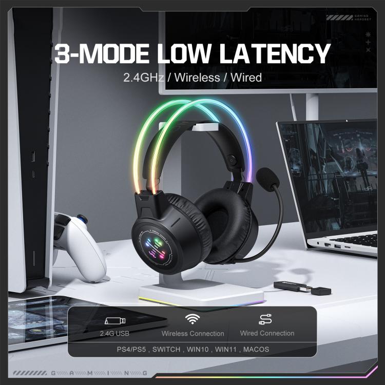 ONIKUMA GT889 Tri-mode RGB Bluetooth 2.4G Wired Gaming Headset, GT889 – Bluetooth