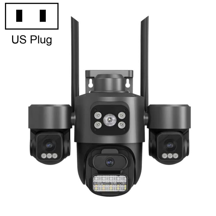 ICSee Triple-Lens 3MP Wireless WiFi Security Camera, Three-Screen Panoramic PTZ IP Camera with Full-Color Night Vision, US Plug, EU Plug US Plug