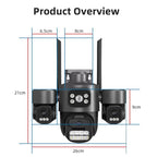 ICSee Triple-Lens 3MP Wireless WiFi Security Camera, Three-Screen Panoramic PTZ IP Camera with Full-Color Night Vision, US Plug, EU Plug